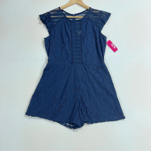 Xhilaration Lace short sleeve Romper navy blue size Large - Picture 4 of 15